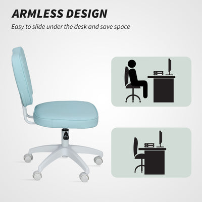 Vinsetto Vanity Office Chair, PU Leather Computer Chair for Home, with Adjustable Height, Armless, Swivel Wheels, Blue 