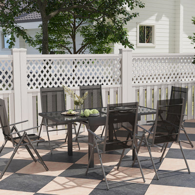 Outsunny 7 Piece Outdoor Dining Set with Extendable Table and 6 Folding Chairs for Patio, Balcony, Deck, Grey 