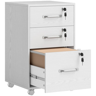 HOMCOM Three Drawer Wood-Effect Filing Cabinet - White 