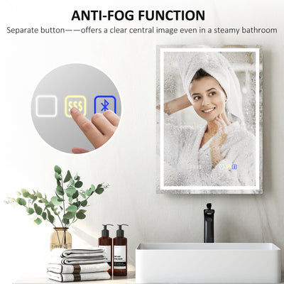 HOMCOM 50 x 70 cm Anti-Fog LED Bathroom Mirror, with Bluetooth and Clock - Silver Tone 