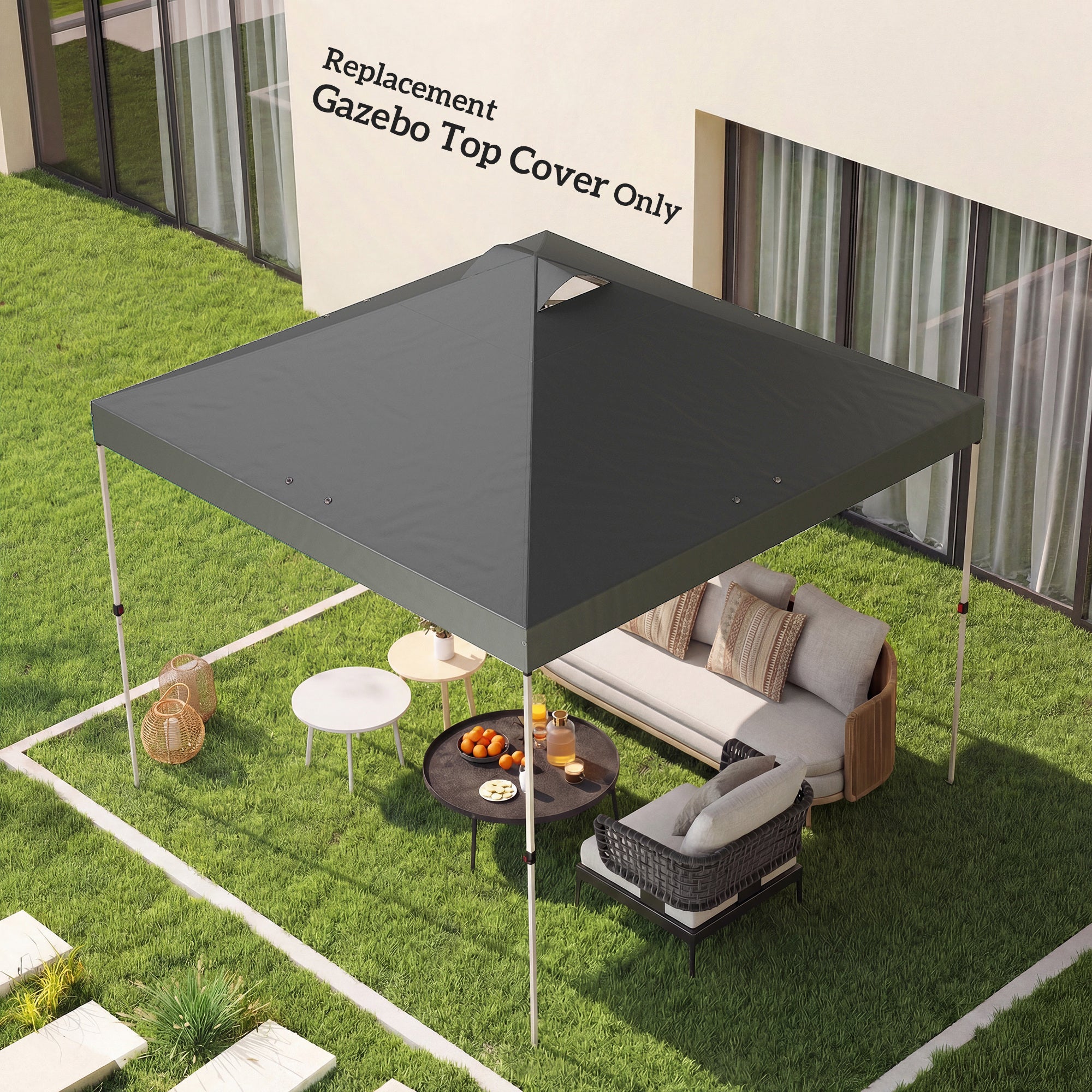 Outsunny Gazebo Roof Replacement UV50+ Waterproof Pop Up Canopy Cover with 8 Drainage Holes 3 x 3 m Dark Grey 