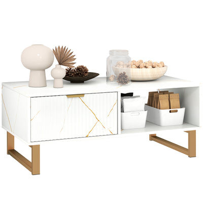 HOMCOM Elegant Marble Effect Storage Coffee Table - White 
