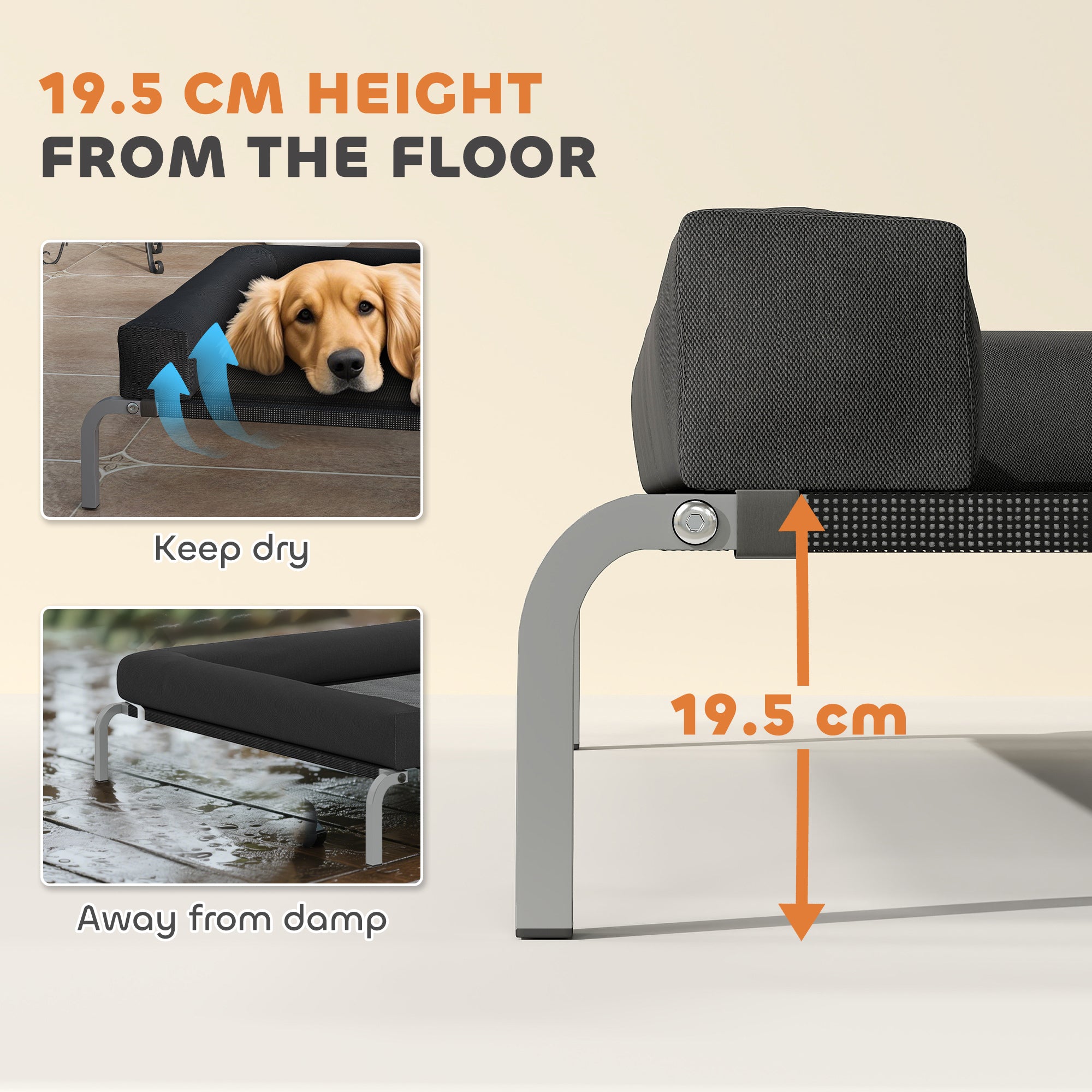 PawHut Elevated Dog Bed with Removable Bolsters, Raised Dog Bed for Large Breeds, Portable Indoor & Outdoor Pet Cots, Black 