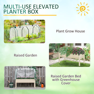 Outsunny Raised Garden Bed Outdoor Elevated Wood Planter Box w/ PE Cover, Natural 