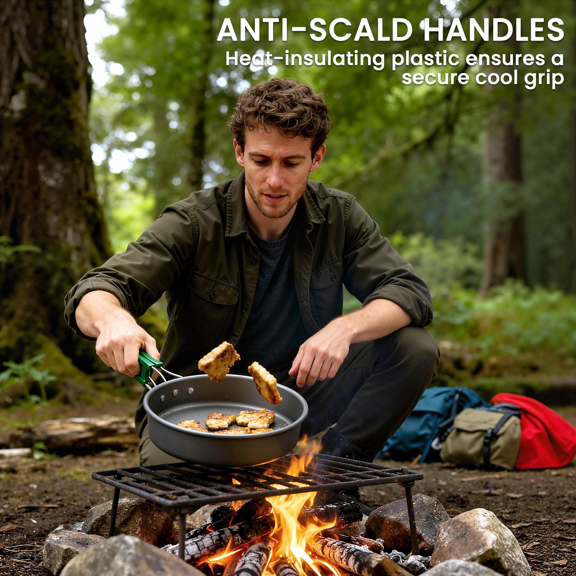 Outsunny Camping Cookware Set for 4-5 People, Lightweight Aluminium Camping Cooking Kit with Anti-Scald Handles, Grey 