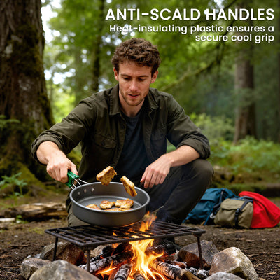 Outsunny Camping Cookware Set for 4-5 People, Lightweight Aluminium Camping Cooking Kit with Anti-Scald Handles, Grey 