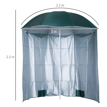 Outsunny 88" Arc 2.2M Fishing Umbrella Beach Parasol with Sides Brolly Shelter Canopy Shade with FREE Carry Bag Green 