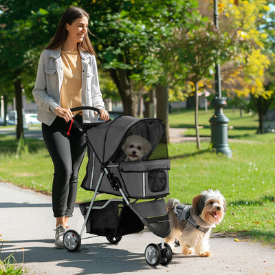 PawHut 3 Wheel Pet Stroller for Small and Miniature Dogs, Charcoal Grey 