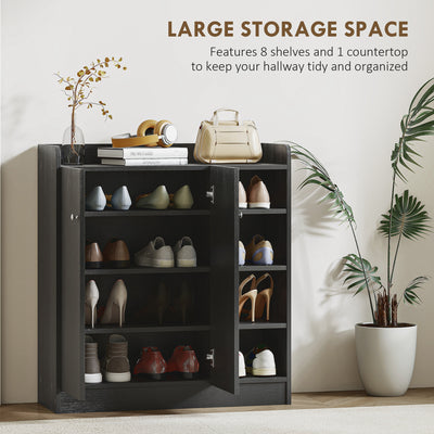 HOMCOM Shoe Storage Cabinet with Adjustable Shelves - Black 