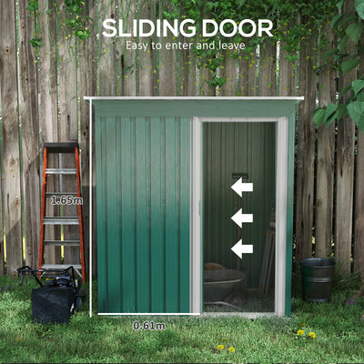 Outsunny 5 x 3ft Garden Storage Shed with Sliding Door and Sloped Roof Outdoor Equipment Tool, Green 