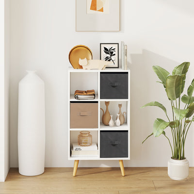 HOMCOM Freestanding 6 Cube Unit Cabinet Unit w/ 3 Fabric Drawers Handles Home Office Storage Shelves White 