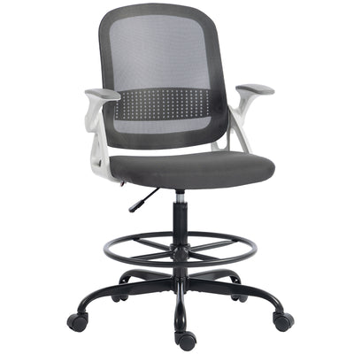 HOMCOM Painting Chair, Mesh Computer Desk Chair with Flip-up Armrests, Grey 