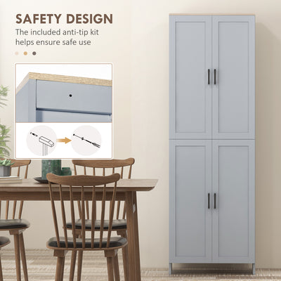 HOMCOM Freestanding Kitchen Cupboard, 4-Door Storage Cabinet Organizer with Adjustable Shelves Grey 
