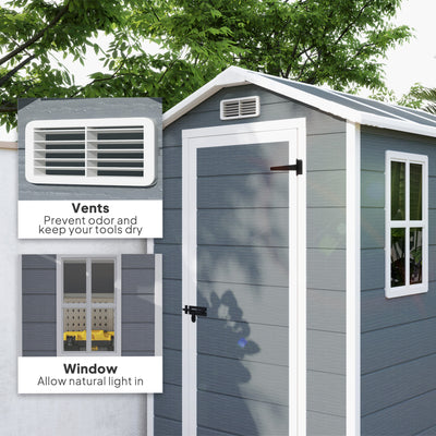 Outsunny 4 x 6ft Garden Shed, Plastic Shed with Floor, Window, Lockable Door and Vents, Resin Tool Shed for Outdoor Patio Storage, Zero Maintenance, Grey 