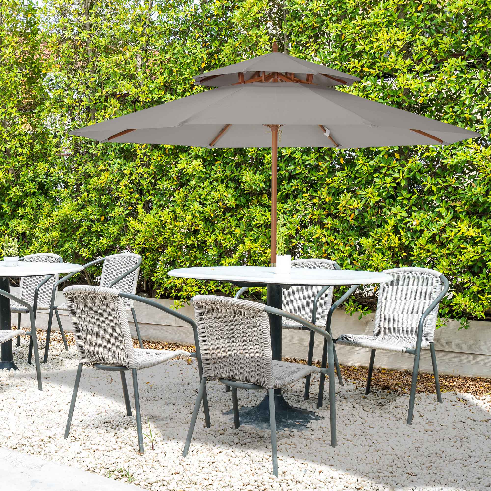 Outsunny 2.7m Elegant Wooden Frame Parasol Umbrella - Grey 