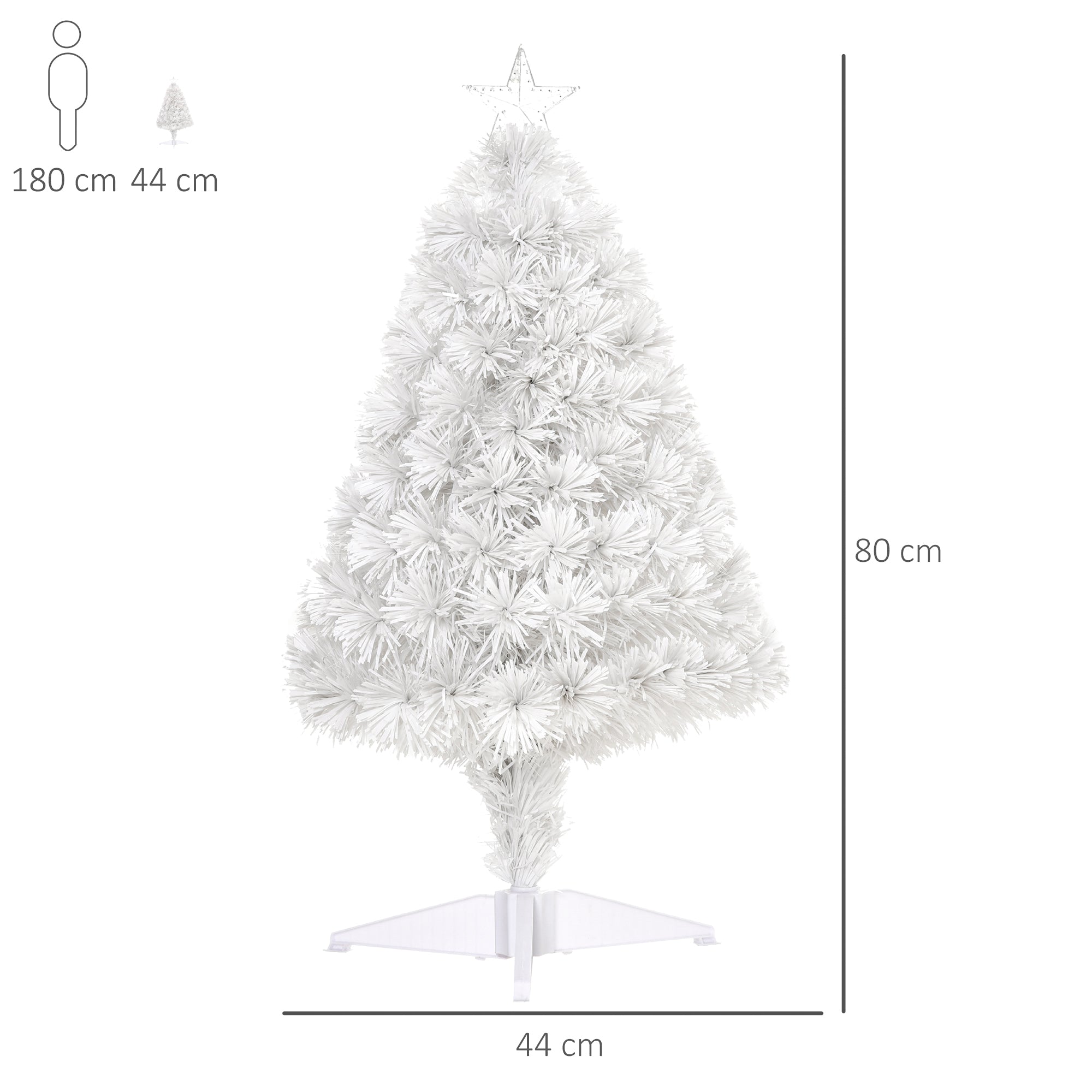 HOMCOM 2.5FT Prelit Artificial Tabletop Christmas Tree with Fibre Optics Holiday Home Xmas Decoration for Table and Desk, White 