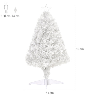 HOMCOM 2.5FT Prelit Artificial Tabletop Christmas Tree with Fibre Optics Holiday Home Xmas Decoration for Table and Desk, White 