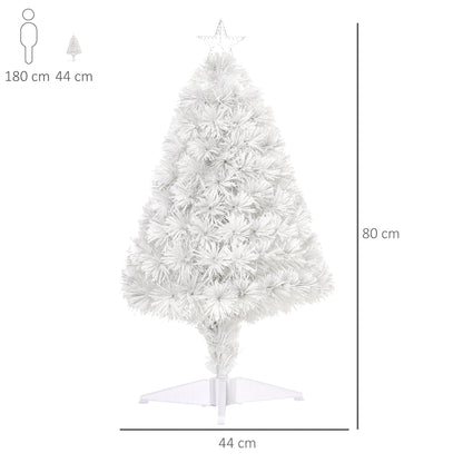 HOMCOM 2.5FT Prelit Artificial Tabletop Christmas Tree with Fibre Optics Holiday Home Xmas Decoration for Table and Desk, White 