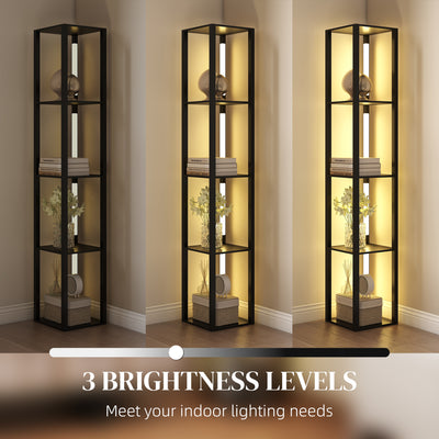 HOMCOM Floor Lamp with Shelves, 4 Layer Dimmable Column Modern Standing Lamp with 3 Brightness Levels and Foot Switch for Living Room, Bedroom, Office, Black 