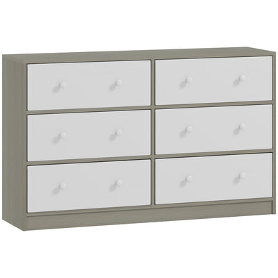 HOMCOM Chest of Drawers, Dresser with 6 Fabric Drawers - White and Grey 