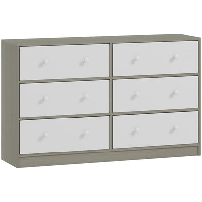 HOMCOM Chest of Drawers, Dresser with 6 Fabric Drawers - White and Grey