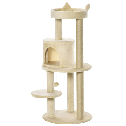 PawHut 104 cm Cat Tree, Cat Condo Tree Tower, Cat Activity Centre with Scratching Posts, Plush Perch, Hanging Ball - Cream White 