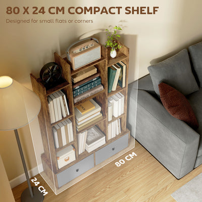 HOMCOM 12 Shelf Storage Unit, with Drawers - Brown 