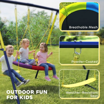 AIYAPLAY Kids Swing Set with Double Swings, Outdoor Playset with Adjustable Ropes, Metal Frame for Ages 3-8, 150kg Capacity 