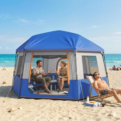 Outsunny Cabin Tent Easy Setup 3000mm Waterproof Camping Tent 4 Person with Carrying Bag Blue 