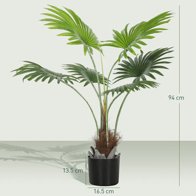 HOMCOM 94cm Artificial Palm Tree, Decorative Artificial Plant with Lifelike PEVA Leaves and Coconut Coir, Fake Tree with Plastic Pot and Flocking for Home Office Decor, Green 