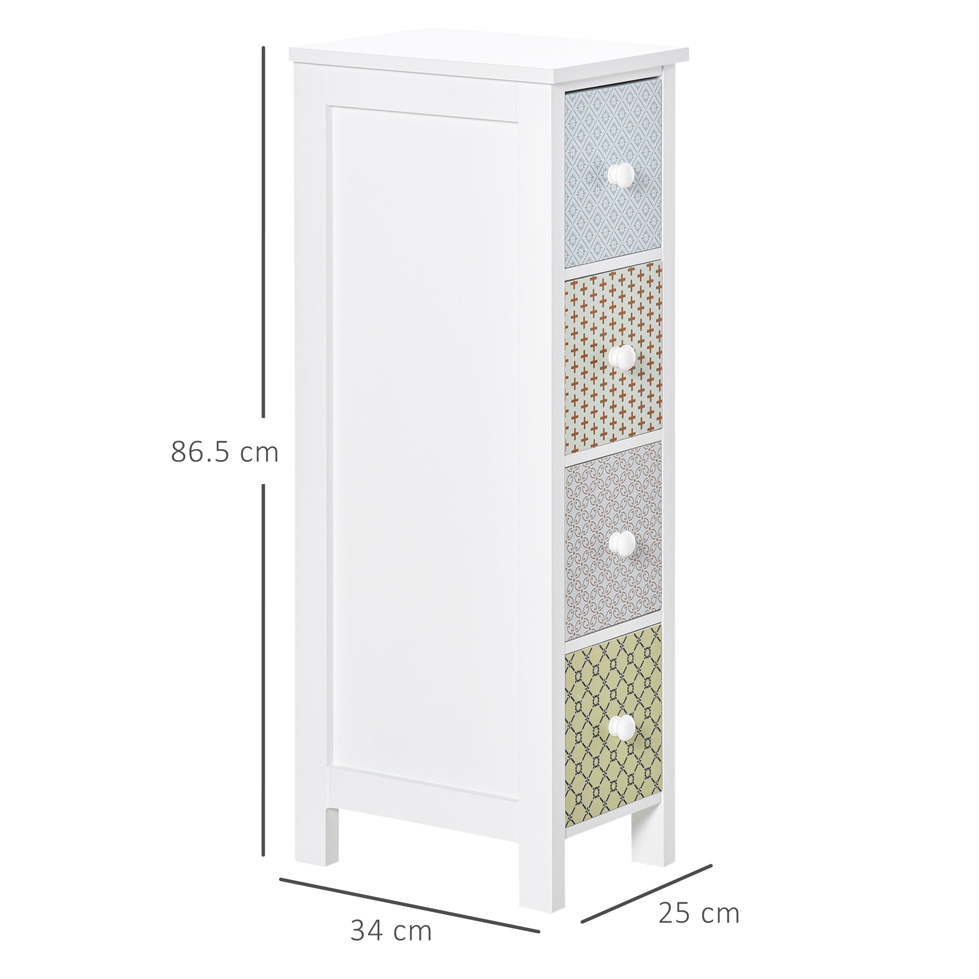 HOMCOM Chest of Drawers, 4 Drawer Dresser, Storage Organizer Toilet Tissue Cabinet for Bedroom, Bathroom 