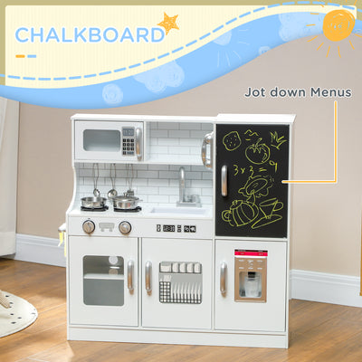 AIYAPLAY Pretend Play Kitchen, Kids Kitchen Playset, with Toy Phone, Chalkboard, Microwave, Cooking Stove, Sink, White 