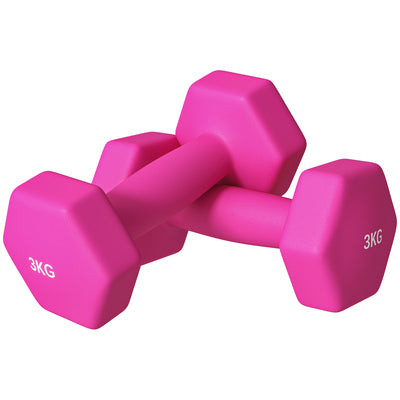 SPORTNOW 2 x 3kg Hexagonal Dumbbells Weights Set with Non-Slip Grip for Home Gym Workout, Pink 