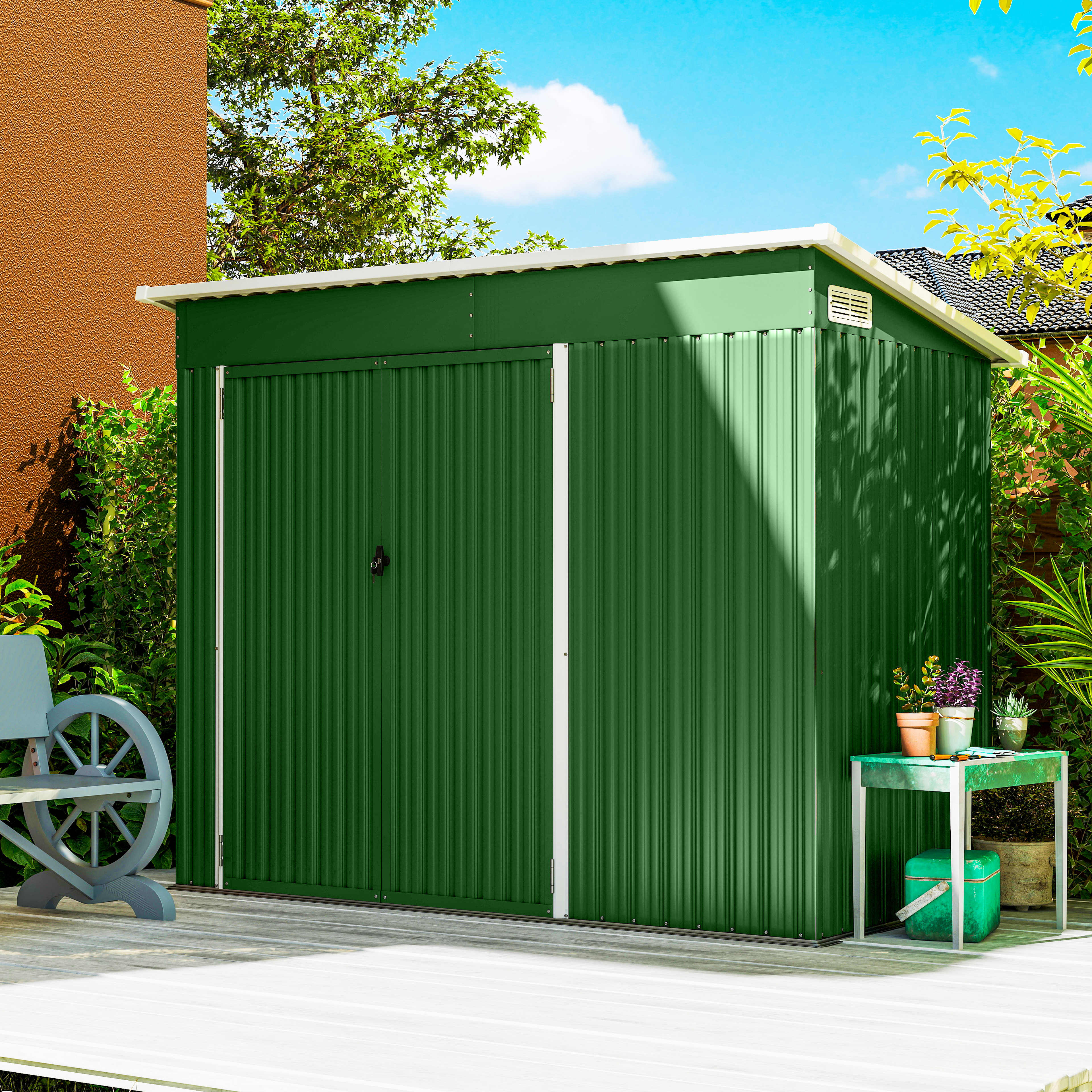 Outsunny 7.5 x 4.3ft Metal Garden Storage Shed, Waterproof Outdoor Shed with Triple Lockable Door, Gloves, Vents, Green 