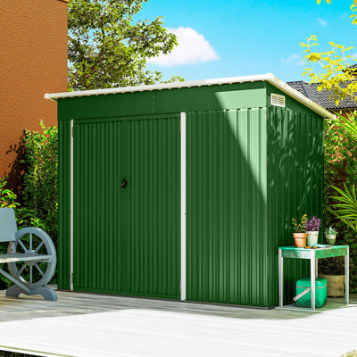 Outsunny 7.5 x 4.3ft Metal Garden Storage Shed, Waterproof Outdoor Shed with Triple Lockable Door, Gloves, Vents, Green 