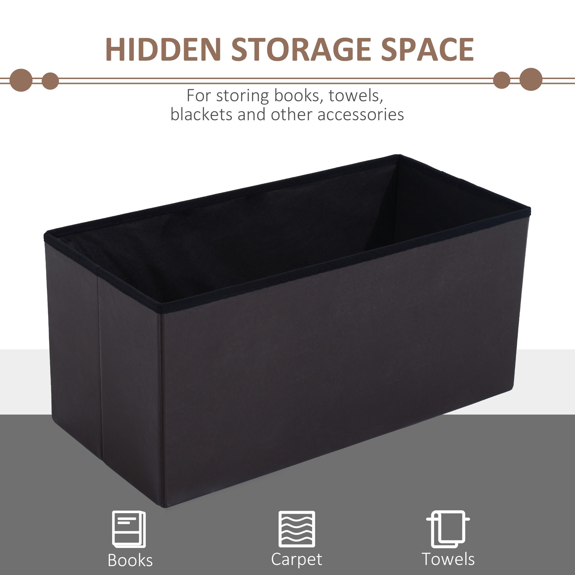 HOMCOM Folding Faux Leather Storage Cube Ottoman Bench Seat PU Rectangular Footrest Stool Box (Brown) 