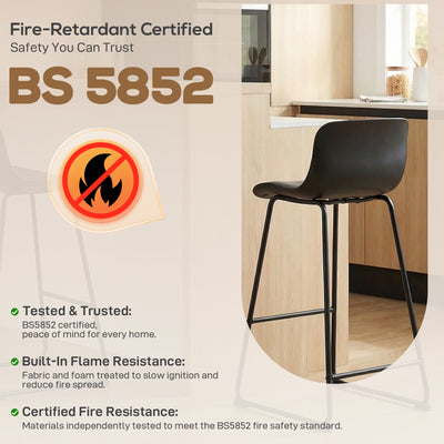 HOMCOM Modern Bar Stools Set of 2, PU Leather Barstools, Counter Height Kitchen Chairs for Breakfast Bars, Dining Room, Black 