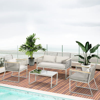 Outsunny 4 Pieces Rattan Garden Furniture Set - Grey 