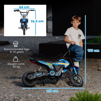AIYAPLAY Kids Electric Motorbike, 24V Ride On Motorcycle with 3 Speeds and Rear Suspension, Dirt Bike for 8-12 Years Old, Blue 