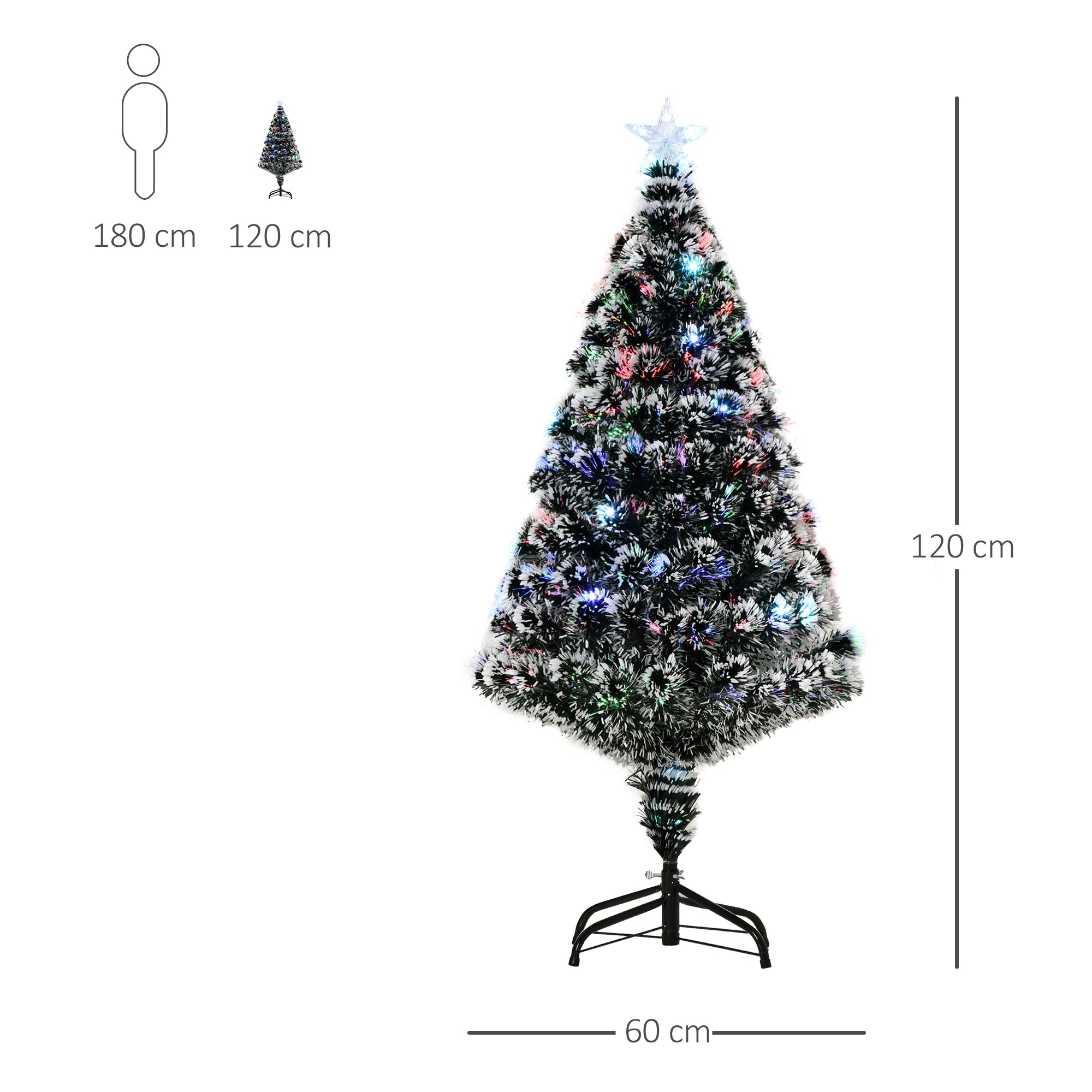 HOMCOM 4ft Artificial Prelit Christmas Tree, Snow Xmas Tree with Colourful LED Lighting Fiber Optics, Green White 