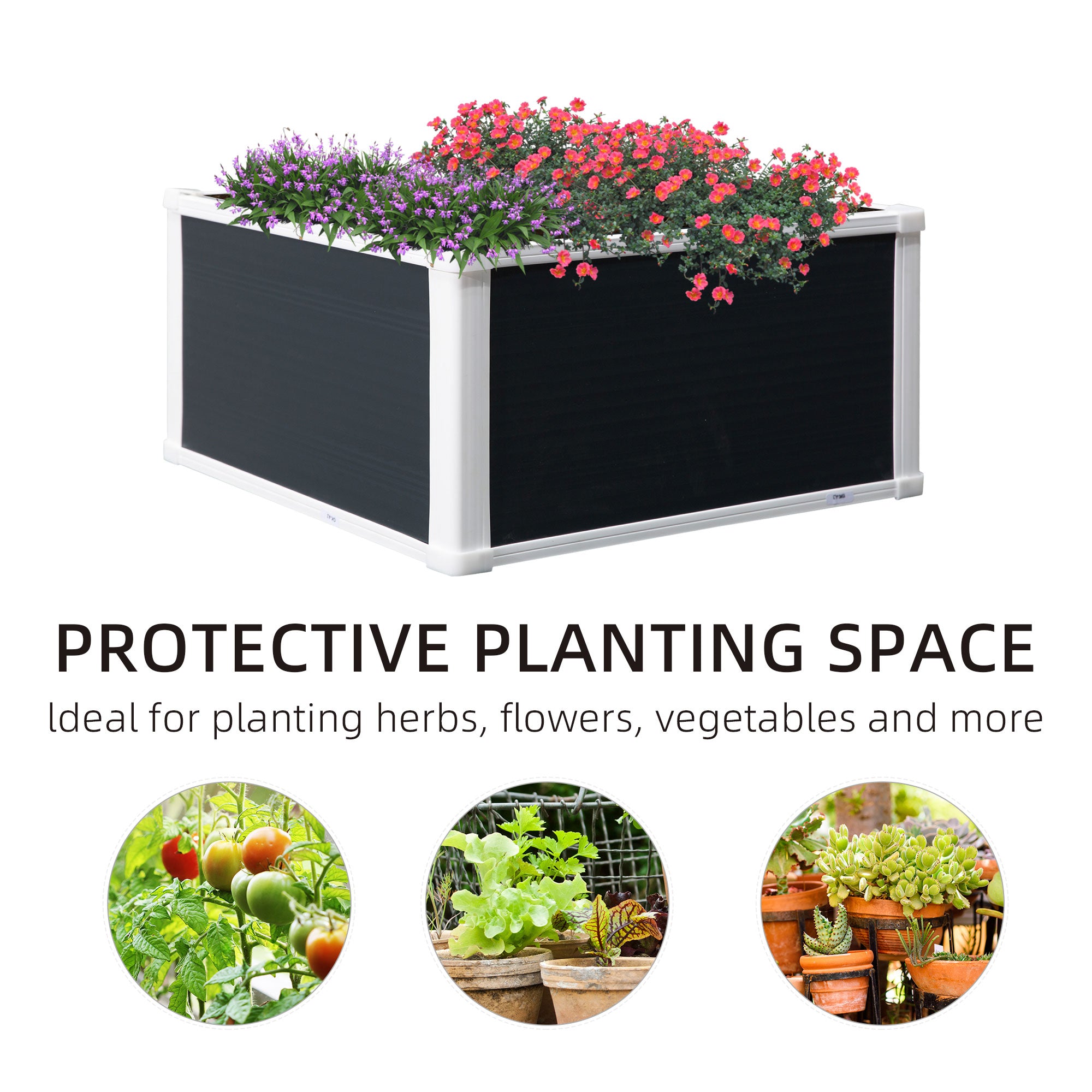 Outsunny 96L Raised Garden Bed, Weather-resistant PP Planter Box Containers for Outdoor Patio Plant Flower Vegetable, 60 x 60 x 30 cm 