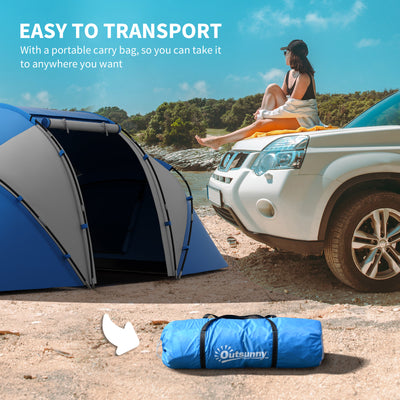 Outsunny 4-6 Man Camping Tent w/ Two Bedroom, Hiking Sun Shelter, UV Protection Tunnel Tent, Blue and White 