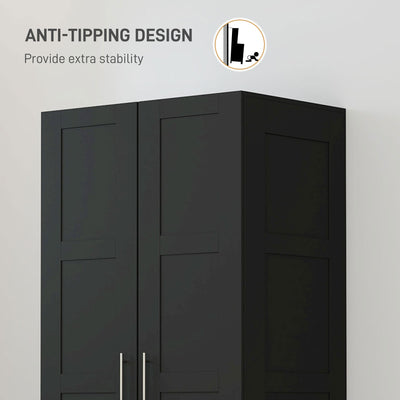 HOMCOM Double Paneled Door Wardrobe, with Shelves - Black 
