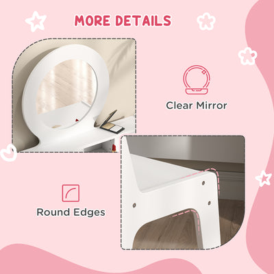 AIYAPLAY Kids Dressing Table Set Kids Make up Table with Stool and Mirror, Storage Drawers, Gift for Aged 3-8 