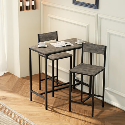 HOMCOM 3-Piece Bar Table Set with 2 Stools, Industrial Breakfast Bar Set with Footrest, Backrest for Dining Room, Small Space 