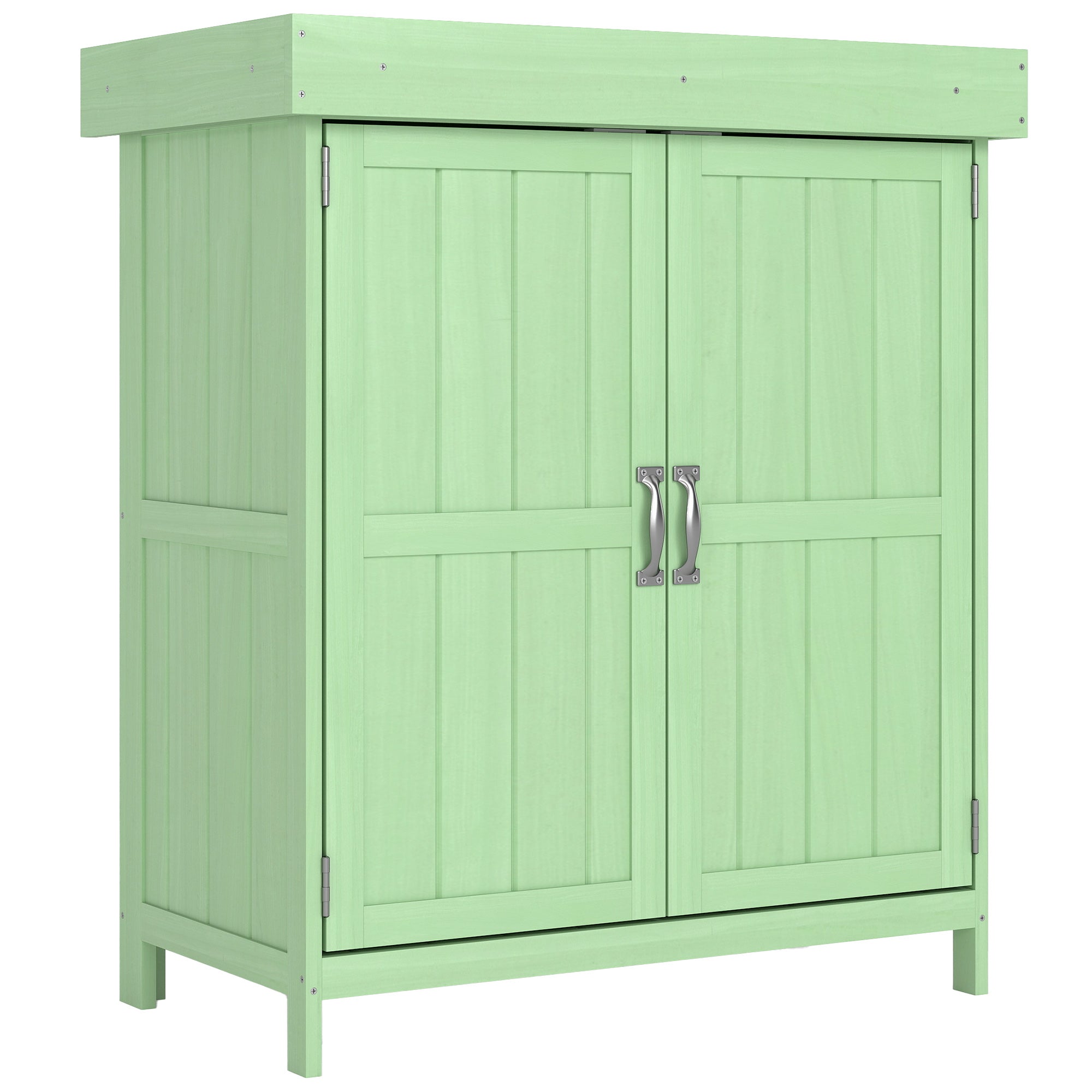 Outsunny Small Shed, Wooden Garden Shed with Openable Hinged Roof and Removable Shelf, 74 x 43 x 88 cm, Light Green 