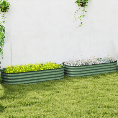 Outsunny Galvanised Raised Garden Bed, Metal Planter Box with Safety Edging, for Flowers, Herbs, Succulents, Pack of 2, Green 