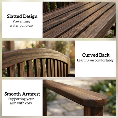 Outsunny 2 Seater Wooden Garden Bench with Armrest, Outdoor Furniture Chair for Park, Balcony, Carbonised Finish 