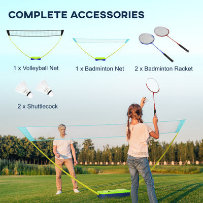 SPORTNOW Portable Badminton Net Set w/ Volleyball Net, Rackets, Shuttlecocks 