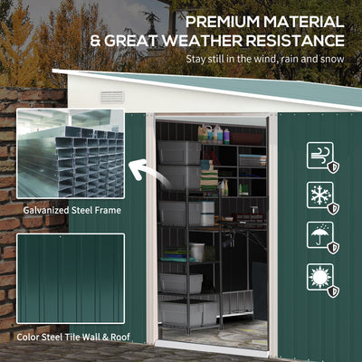 Outsunny Garden Metal Storage Shed Outdoor Metal Tool House with Double Sliding Doors and 2 Air Vents, 11.3x9.2ft, Green 